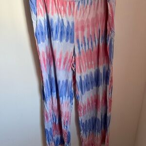Soma Cool Nights Wide Leg Crop Sleep or Lounge Pants Tie Dye Blue Pink